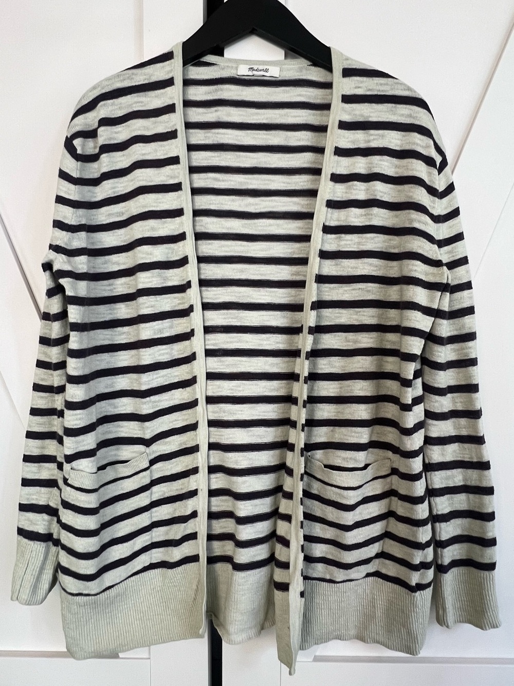Madewell Light Gray and Dark Gray Striped Open-Front Cardigan